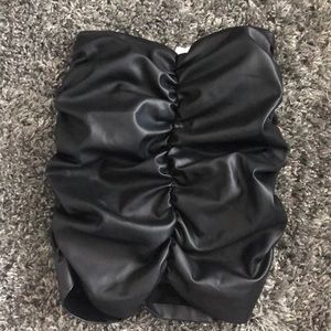 Zara ruched black faux leather skirt